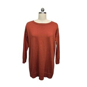Eileen Fisher Womens XXS Rust Orange 100% Merino Wool Longline Tunic Sweater